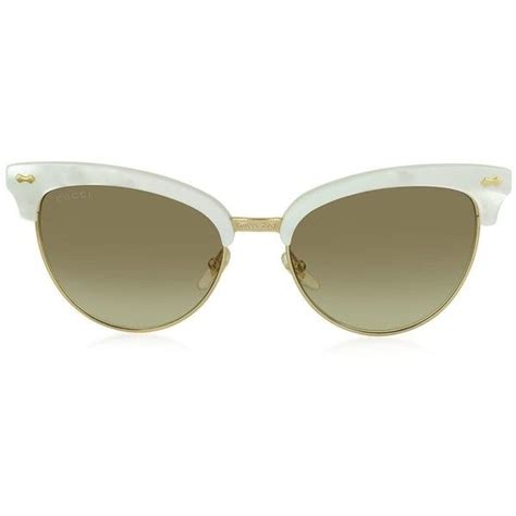 Gucci Gg 4283/s U29jd White Acetate & Gold Metal Cat Eye 